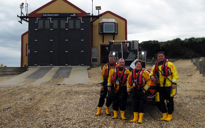 Helmsmen Martin Emerson, Mark Frary and Ross Fulford with Jayne Wilcox and our new lifeboat 'Peter Wilcox'