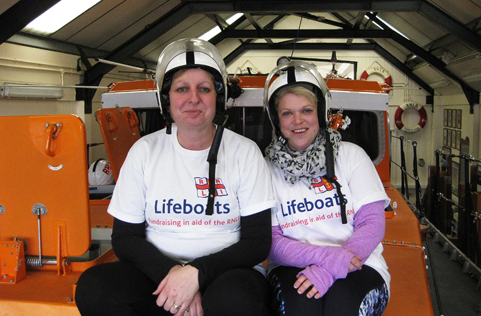 Tracey Mcgivern & Hazey Coker stop off at the boathouse on their fund-raising walk for RNLI (4/6/16)