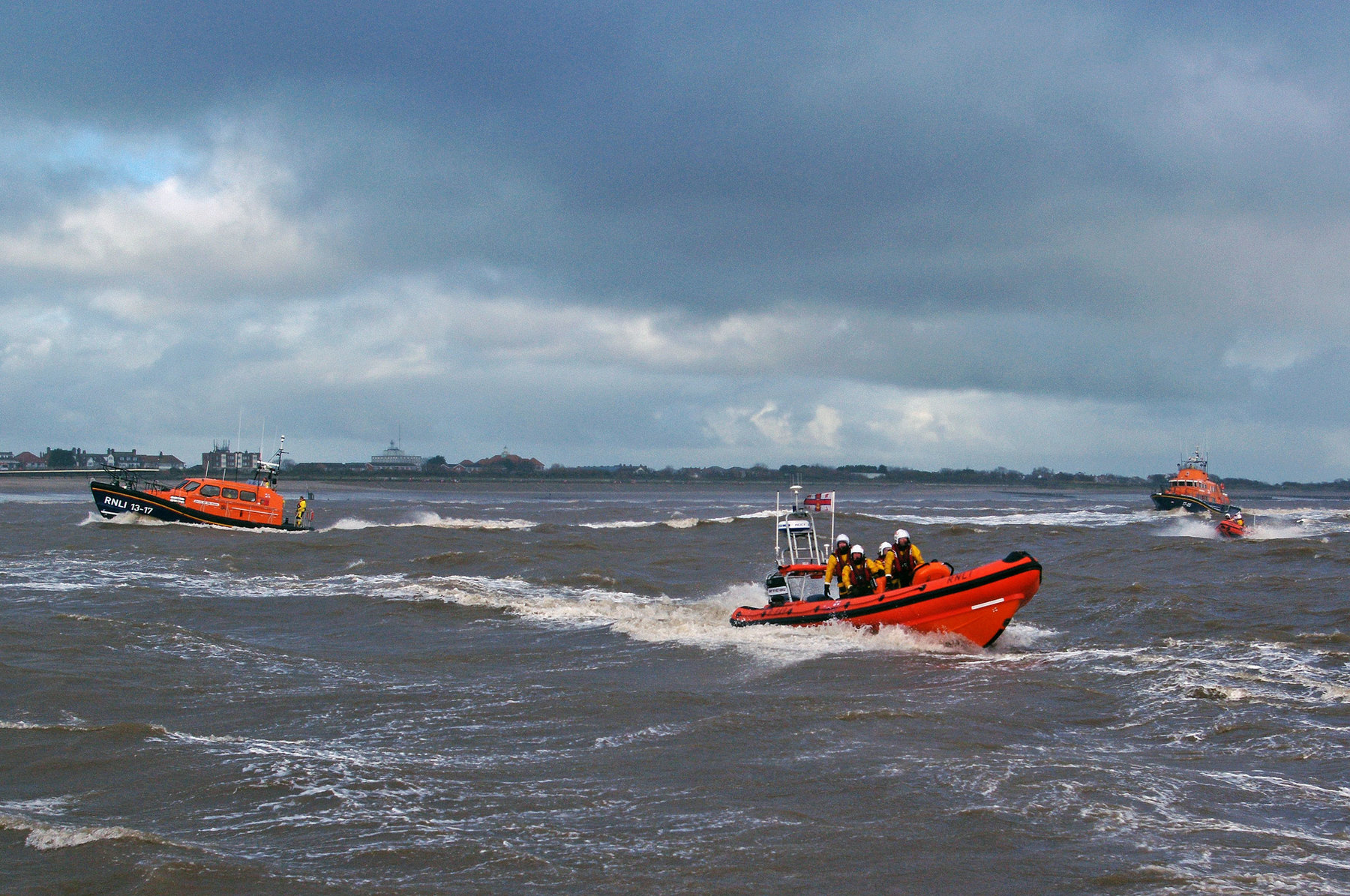 Skegness lifeboat, Hunstanton lifeboat, Humber lifebaot and Skegness inshore lifeboat off Skegness