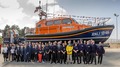 HRH The Duke of Kent (yellow jacket) with VIP guests and crew at the naming of RNLB 'Duke of Edinburgh'