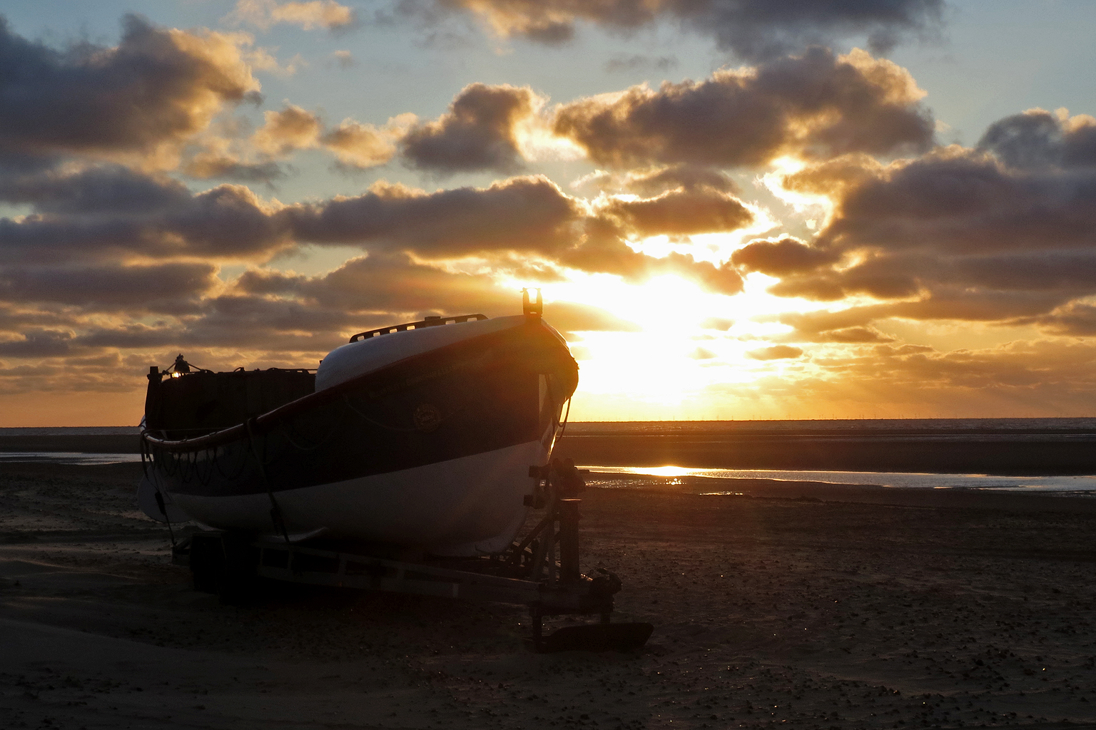 Former Whitby 32ft Ruby class lifeboat 'William Riley' on Wells beach for filming for a Lloyds bank advertisement, 8/6/2015