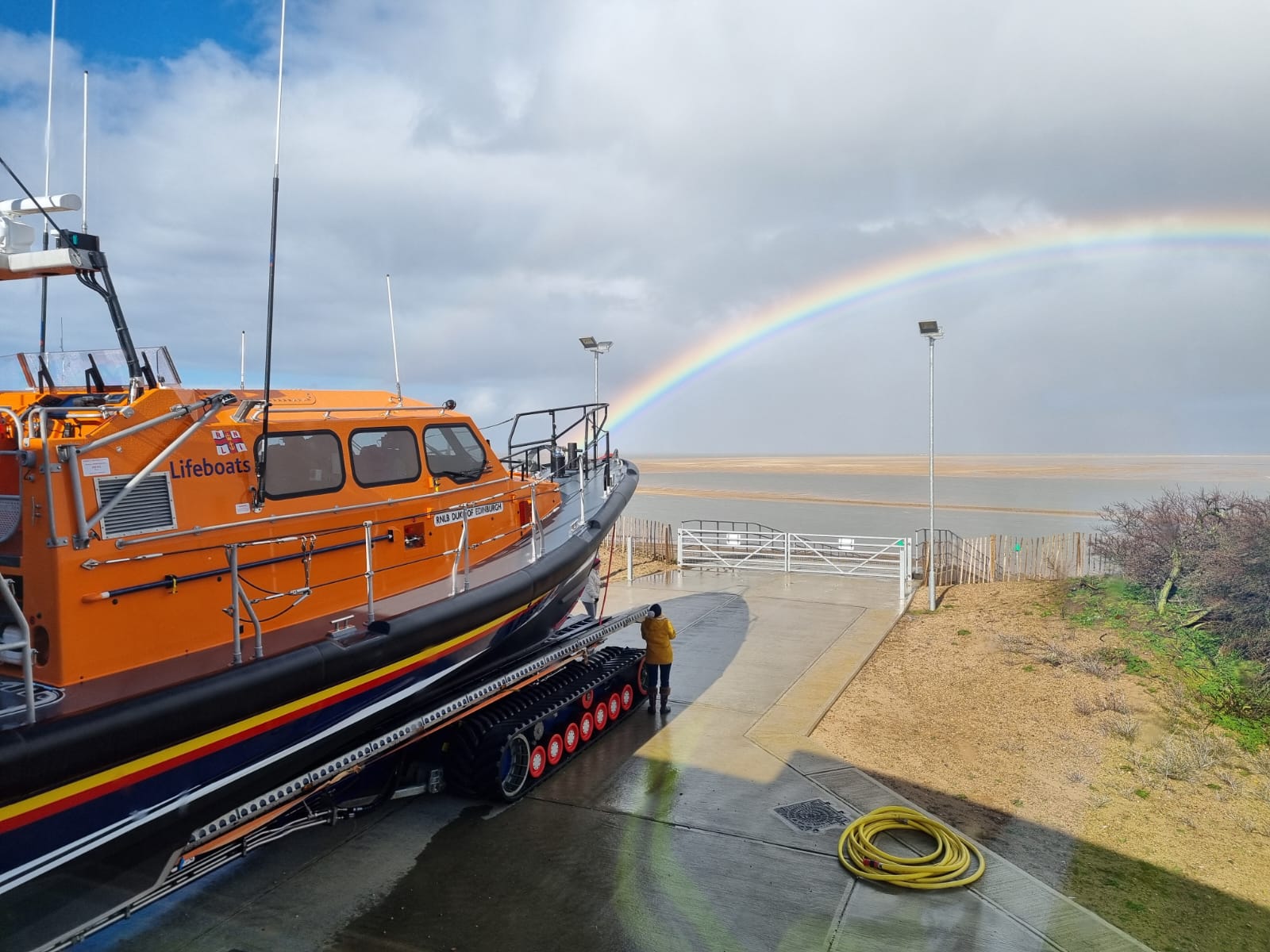 Lifeboat outside for public viewing on Saturday between downpours