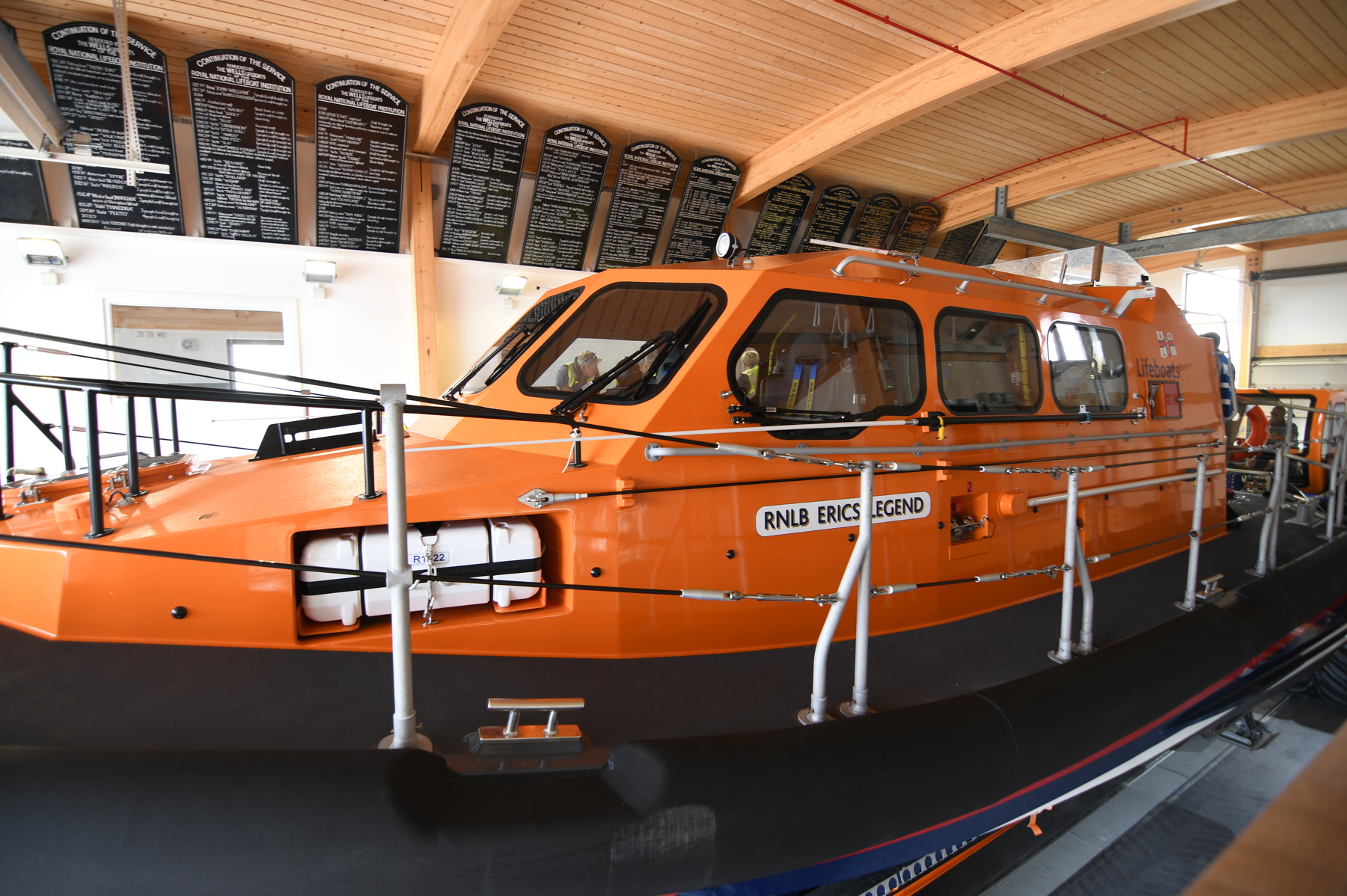 Relief lifeboat 13-40 in position in the new boathouse during training