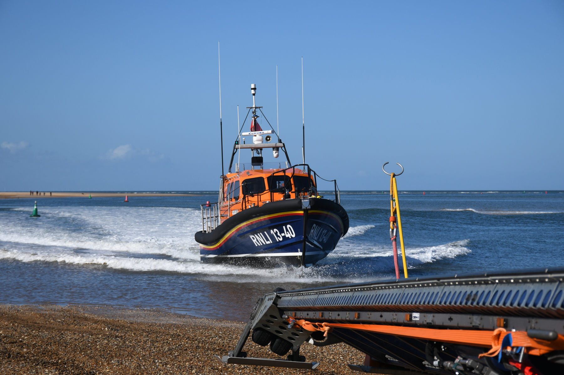 Beaching 13-40 for a recovery on the north side after a day's training at sea